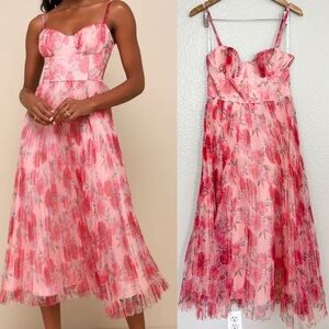 Alluring Invite Light Pink Floral Pleated Bustier Midi Dress